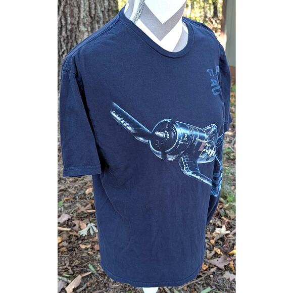 Vintage Corsair F4U WW2 Plane Gildan T Shirt Medium Blue - Picture 3 of 9